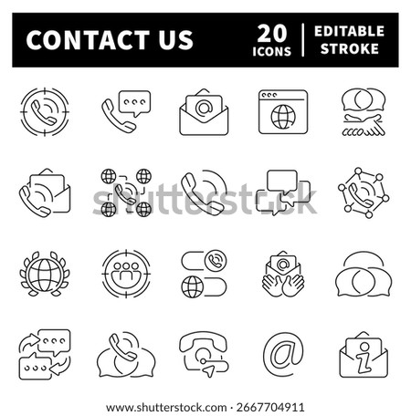 Contact us vector icons in line style. Contact us line icons set