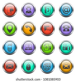 contact us vector icons on color glass buttons