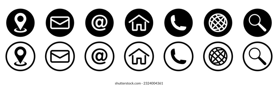 Contact us - vector icons for website. Web social connection symbols set.