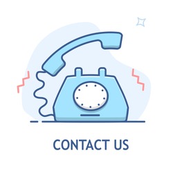 Contact Us Vector Line Design. Old Telephone Ringing Vector Illustration.