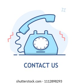 Contact us vector line design. Old telephone ringing vector illustration.