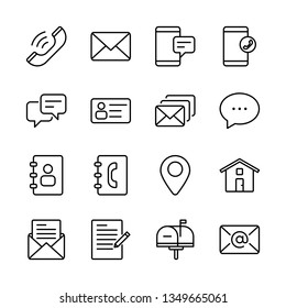 Contact Us Vector Line Icons Set. Call, Chat, Contact, Email, Message, Mail and more