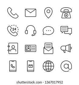 Contact Us Vector Line Icons Set. Call, Chat, Email, Message, Mail, Phone And More. Editable Stroke