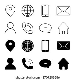 Contact Us Vector Line Icons Set. Call, Contact, Email, Message And More. Contact Us Icons. Web Icon Set