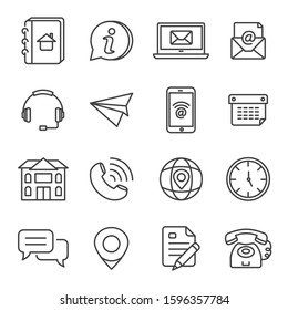 Contact us  vector lines icon set. Contains such Icons as email, call, address, and more. Editable Stroke