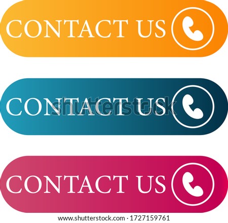 Contact us web buttons flat design template with color gradient. Vector isolated rectangular rounded web button elements set isolated on white background. Vector illustration