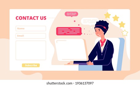 Contact us web form. Computer support service, business corporate client landing page. Flat customer care, helpdesk utter vector banner design