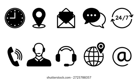 Contacte-nos conjunto de ícones da Web. Símbolos gráficos de comunicação
