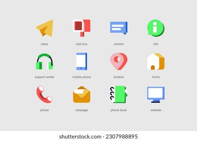 Contáctenos de los iconos web establecidos en diseño plano. Pictogramas vectoriales para la interfaz de la aplicación móvil