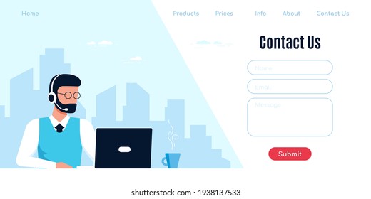 Contact Us web page design template in flat style