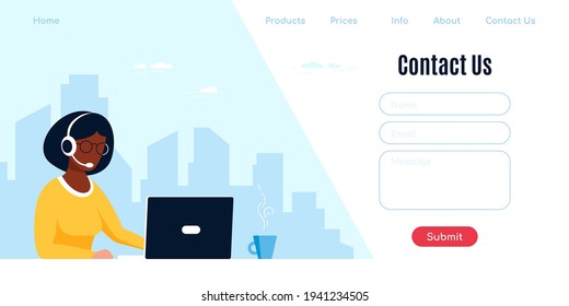 Contact Us web page design template in flat style
