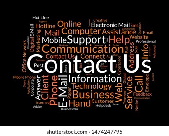 Contact us word cloud template. Communication connection concept vector tagcloud background.