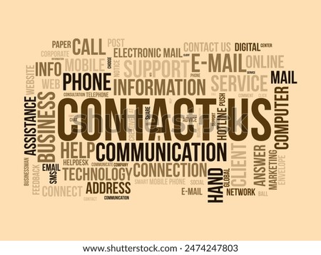 Contact us word cloud template. Communication connection concept vector tagcloud background.