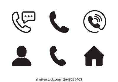 Contact and User Profile Icon Set in Black Silhouette Style. Vector illustration eps 10