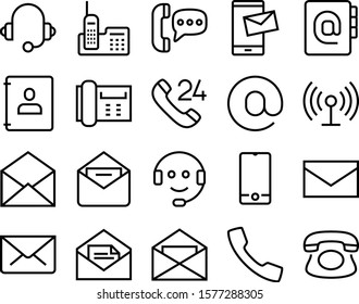 contact vector icon set such as: shine, telemarketing, note, store, commerce, 24, always, contour, responsive, public, ip, communicate, week, mms, strudel, spot, e, silhouette, visual, app, console