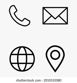 contact vector icons set isolated on white background for using user interface (UI) design of mobile applications and websites. It includes phone, email, location pin and web.