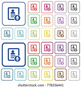 Contact voice calling color flat icons in rounded square frames. Thin and thick versions included.