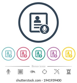 Contact voice calling flat color icons in round outlines. 6 bonus icons included.