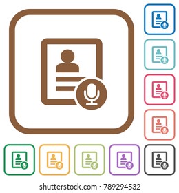 Contact voice calling simple icons in color rounded square frames on white background