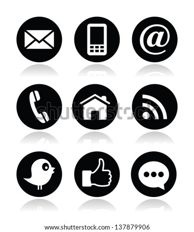 Contact, web, blog and social media round icons