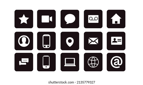 Contact or Web Icon Set. Black and White Illustration of Different Contact or web icons