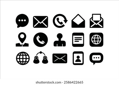Contact web icon set. contact us icons , chat, message, envelope, mail, phone, call, telephone, world, globe, location, profile, user, website icon for contact icons