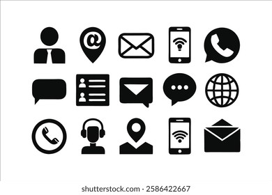 Contact web icon set. contact us icons , chat, message, envelope, mail, phone, call, telephone, world, globe, location, profile, user, website icon for contact icons