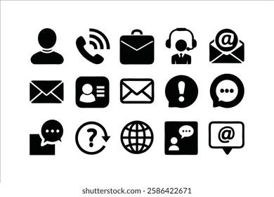 Contact web icon set. contact us icons , chat, message, envelope, mail, phone, call, telephone, world, globe, location, profile, user, website icon for contact icons