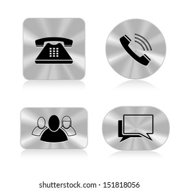 Contact web icons set on metallic app background - Vector illustration
