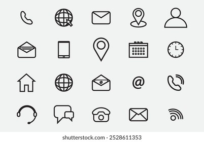 Contact and Web icons set Vector ,line art isolated on white background