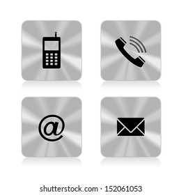 Contact web and internet icons set on metallic application background - Vector illustration