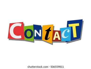 contact, word and text cut from paper, in flat design