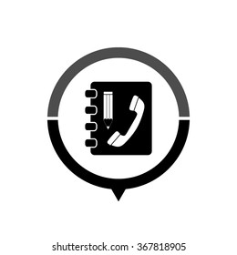 Contactbook - black vector icon; map pointer;  message bubble