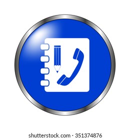 Contactbook - vector icon on the blue button