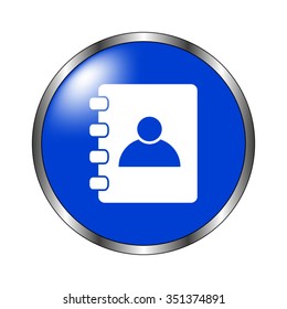Contactbook - vector icon on the blue button
