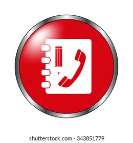 Contactbook - vector icon on the red  button
