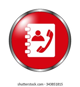 Contactbook - vector icon on the  red button