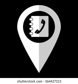 Contactbook - white vector icon;  map pointer
