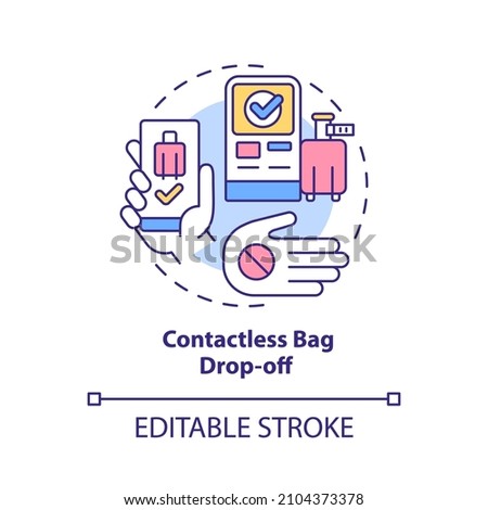 Contactless bag drop off concept icon. Safe service. Touchless system abstract idea thin line illustration. Isolated outline drawing. Editable stroke. Roboto-Medium, Myriad Pro-Bold fonts used