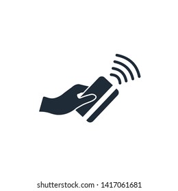 Contactless card payment systems. POS, NFS technology. Vector icon. White background.