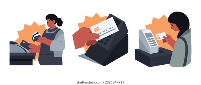 Vektorgrafik-Set für kontaktlose Kartenzahlung