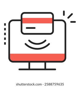 Contactless Card Terminal, Secure Checkout Payment. Editable Stroke