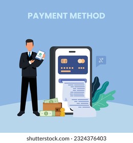 Contactless cashless payments with credit cards, mobile phone apps. Hands paying with POS terminals and NFC technology. Flat graphic vector illustration.