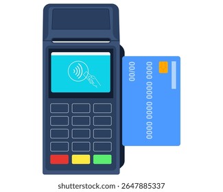 Contactless cashless payments with credit cards online shopping with POS terminals vector illustration	
