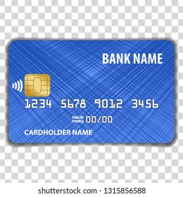 Contactless Credit Card isolated on transparent background. Mock Up Template. Vector illustration. 