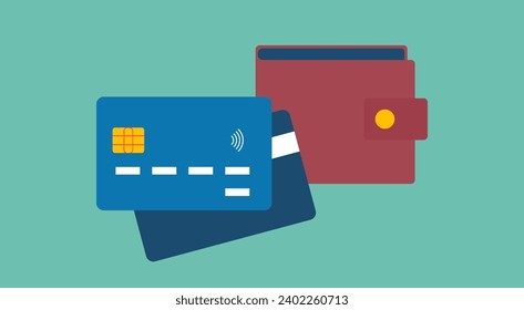 Contactless or Credit Card and Money Wallet, Flat Vector Illustration Design