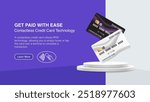 Contactless Credit Card Technology Mockup Banner: Showcase Bank and Discount Cards for Finance and Shopping. Vector.