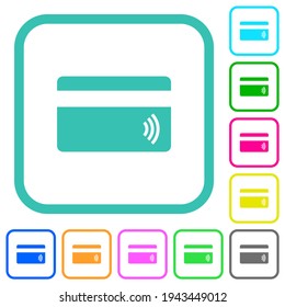 Contactless credit card vivid colored flat icons in curved borders on white background