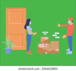 ilustración de concepto de entrega sin contacto, escena vectorial con 