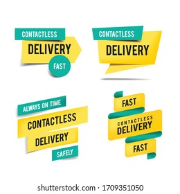 Contactless delivery concept. Safe and fast delivery. Special offer banner website various stickers. Stop coronavirus. Stay at home. Simple online shopping.
